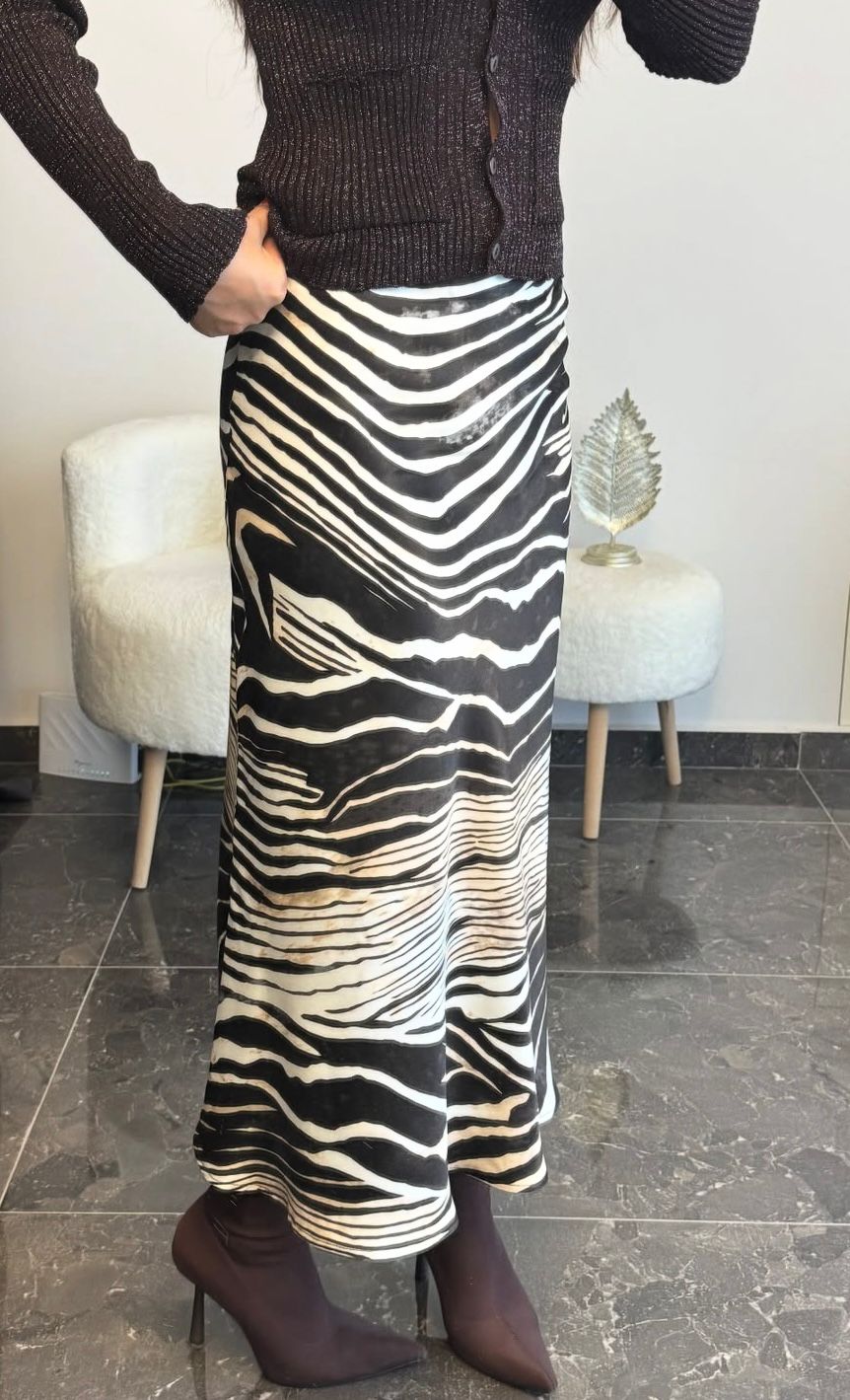 Zebra Desen Saten Etek