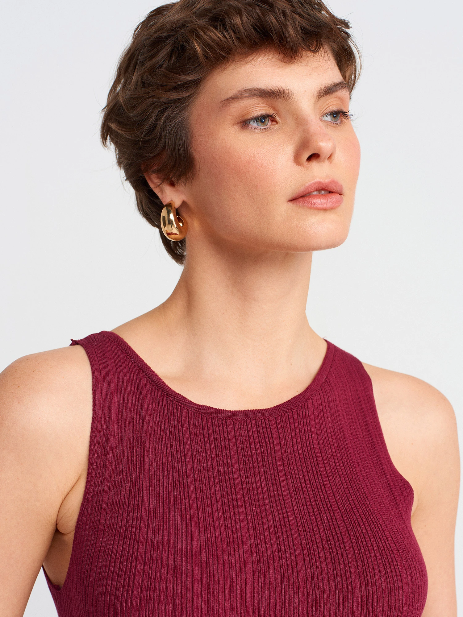  Dilvin Kayık Yaka Fitilli Yırtmaçlı Triko Elbise