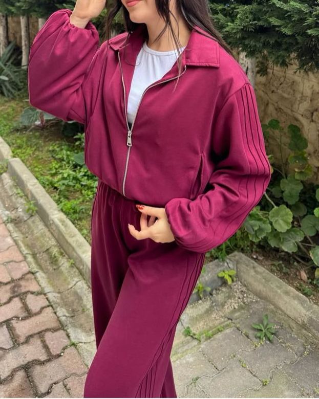 Fermuarlı Modal Bomber Ceket Takım