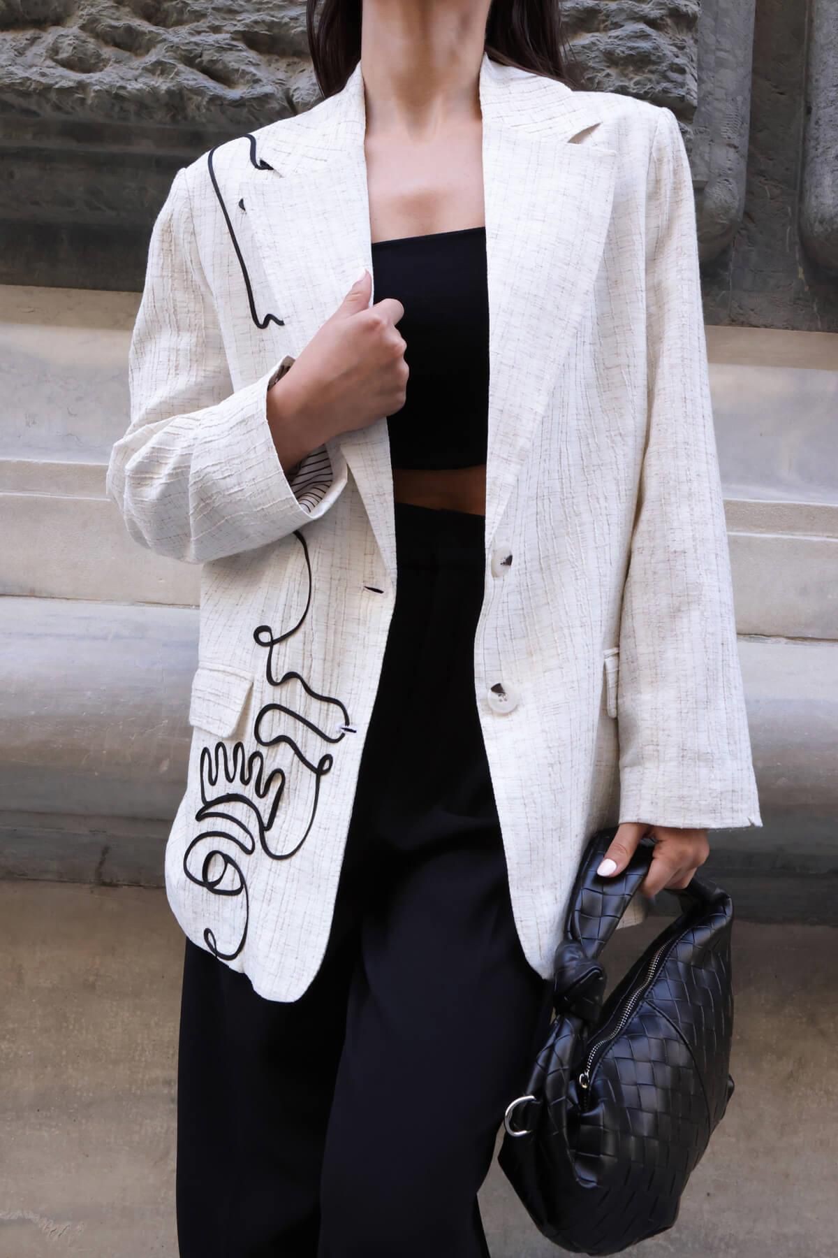 Keten Nakışlı Blazer Ceket
