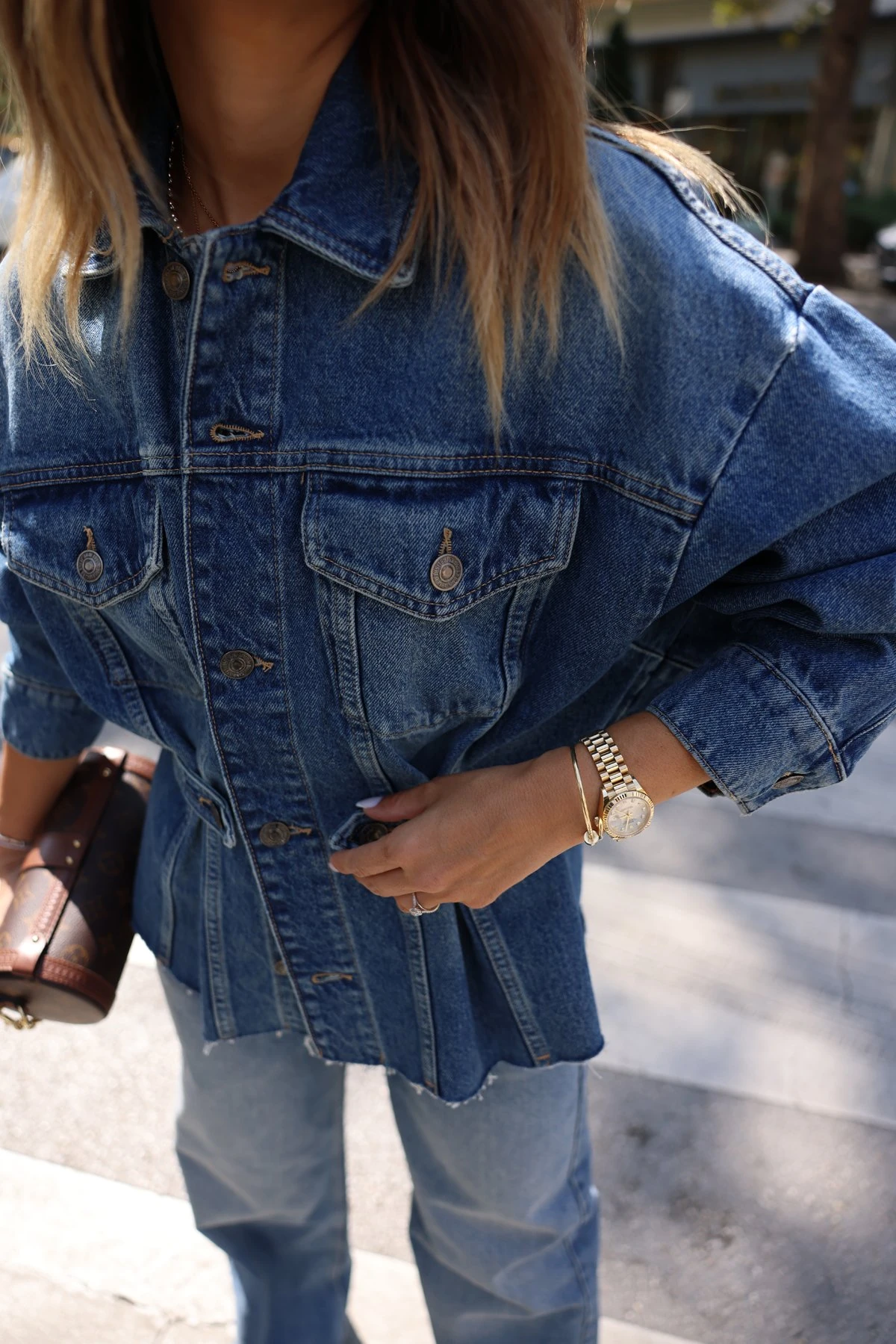 Bel Kemer Detaylı Kot Ceket