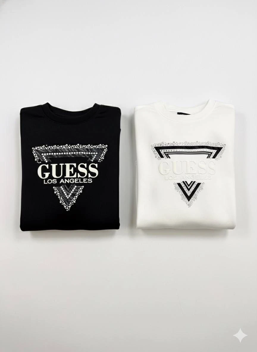 Guess Üçgen Parça Taş Ve Pleksi Baskı Modal Sweatshirt