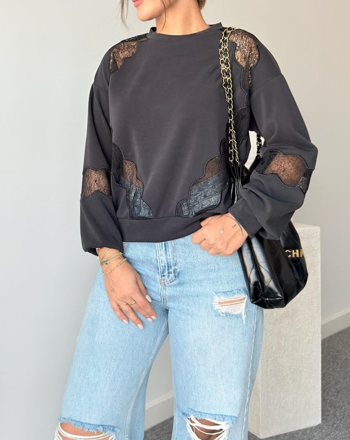 Lazer Güpür İşlemeli Modal Bluz - S