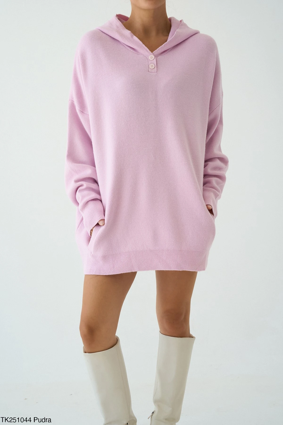 Kapüşonlu Oversize Triko Bluz