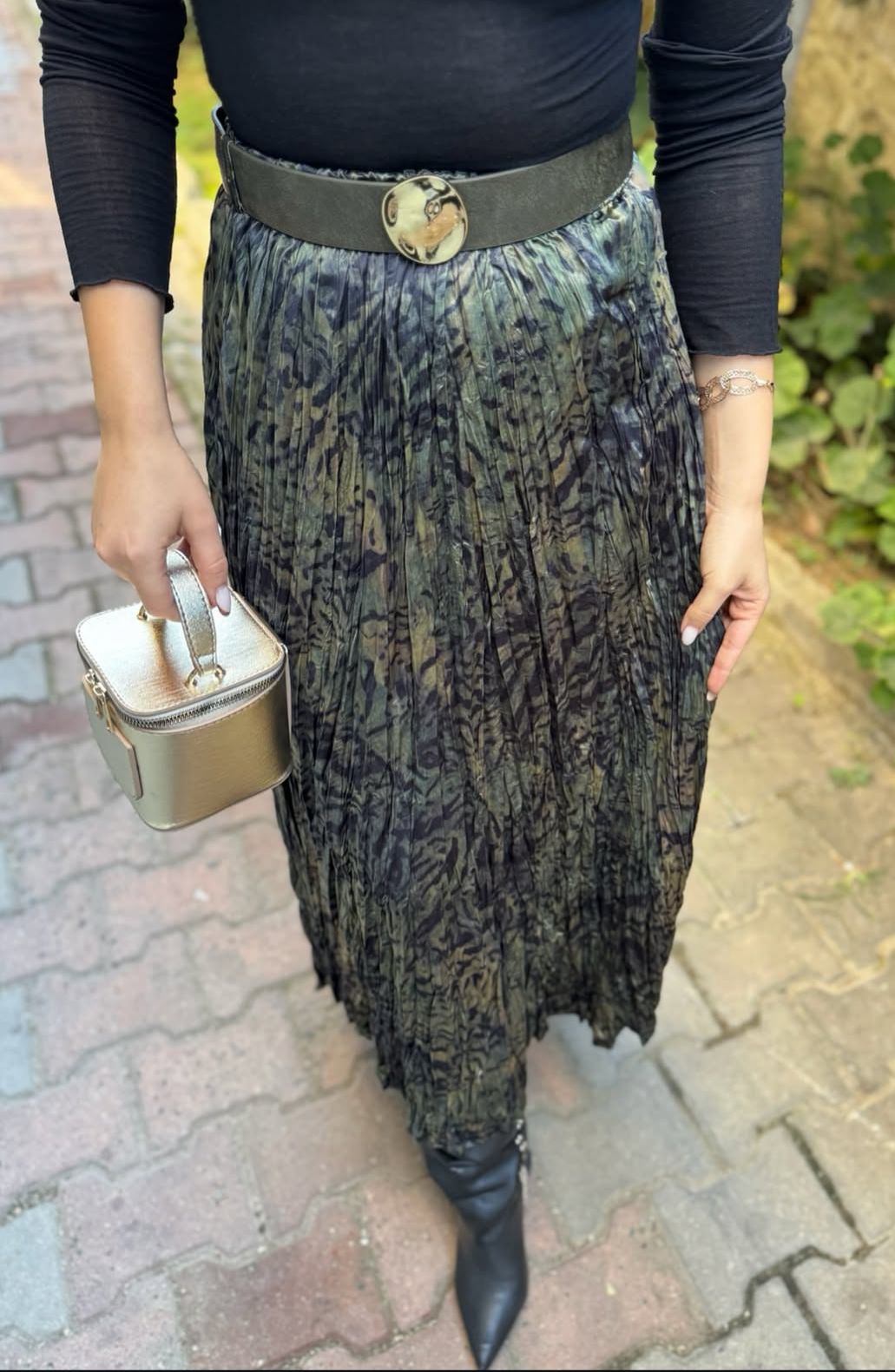 Desenli Bel Lastikli Kemerli Kraslı Etek