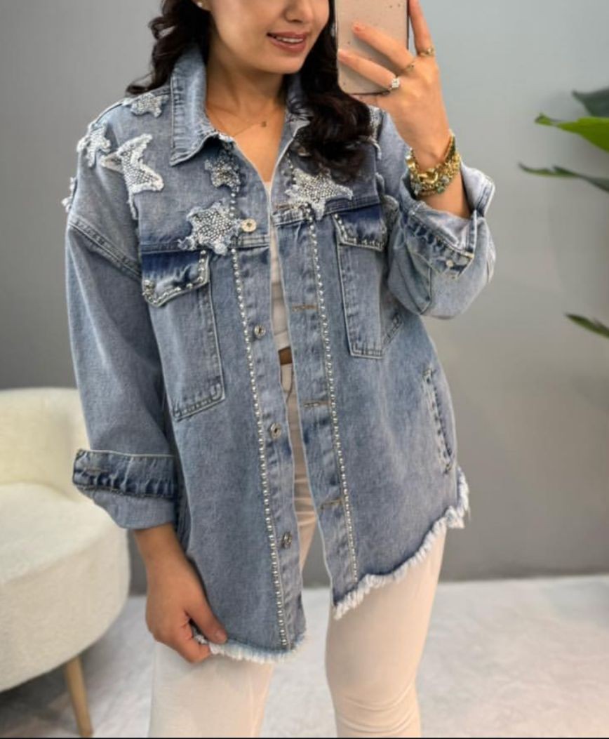 Yıldızlı Taşlı Denim Ceket