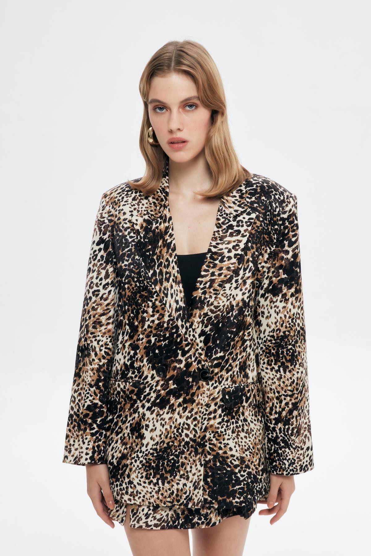 Leopar Saten Blazer