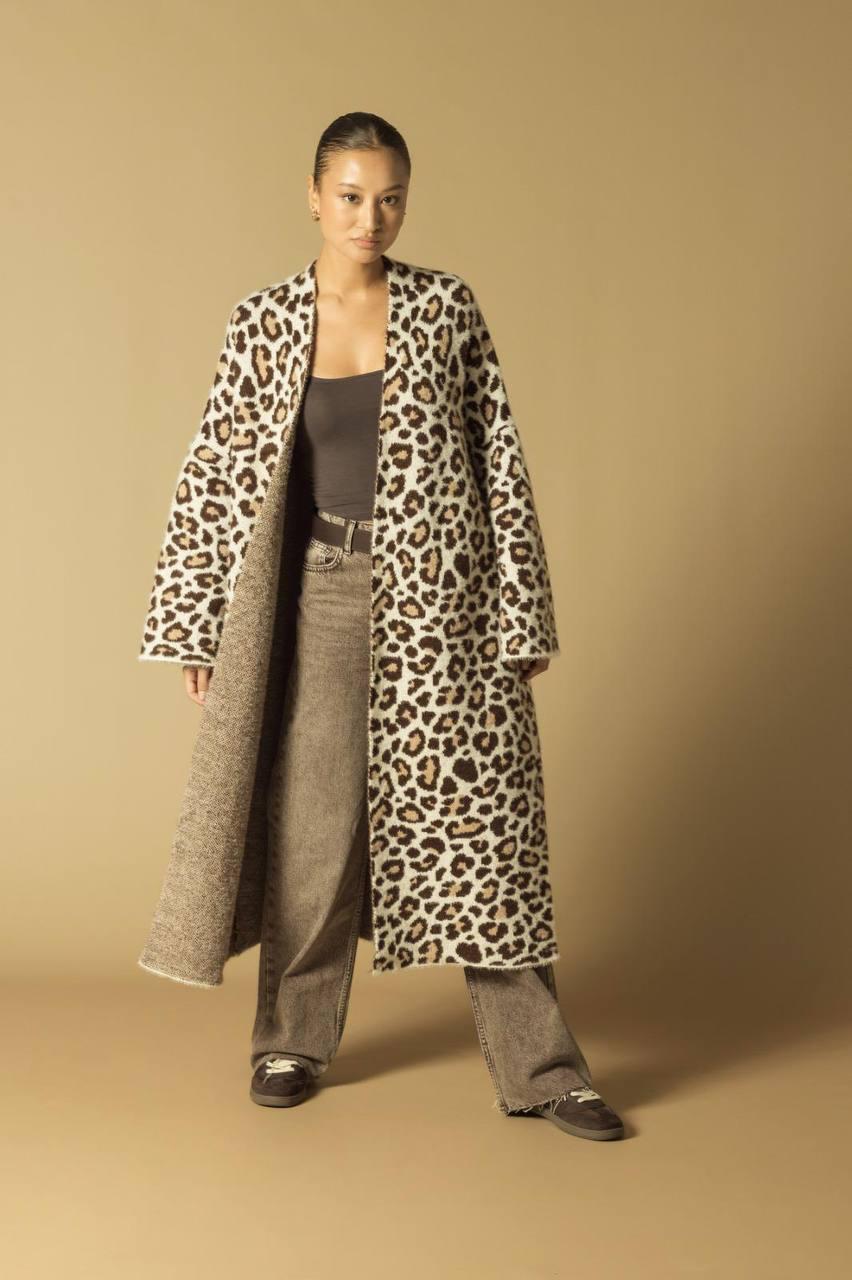 Leopar Desenli Angora Uzun Hırka