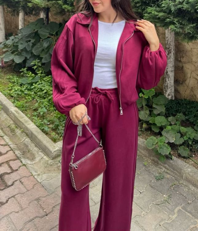 Fermuarlı Modal Bomber Ceket Takım