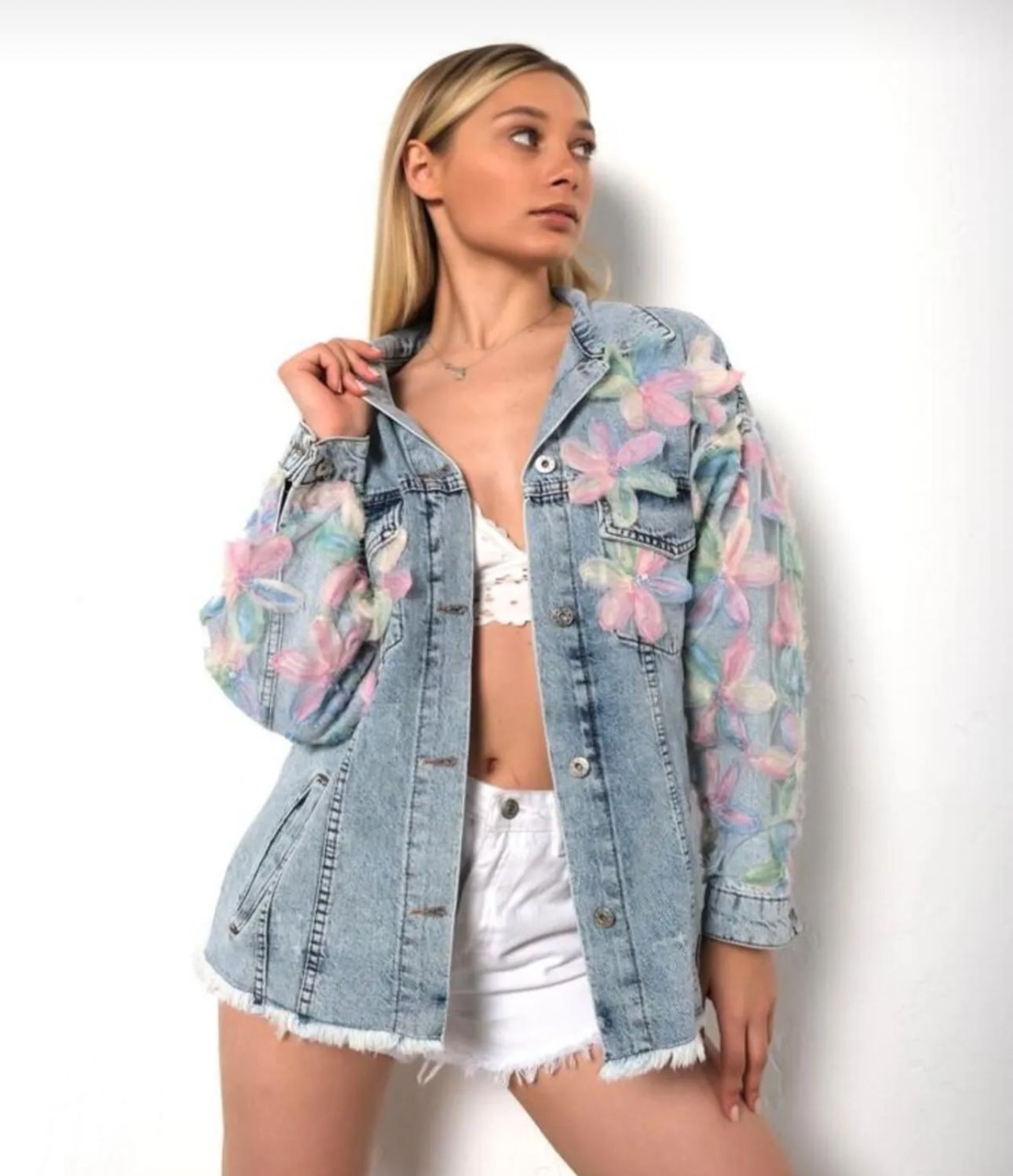 Renkli Papatya Denim Ceket