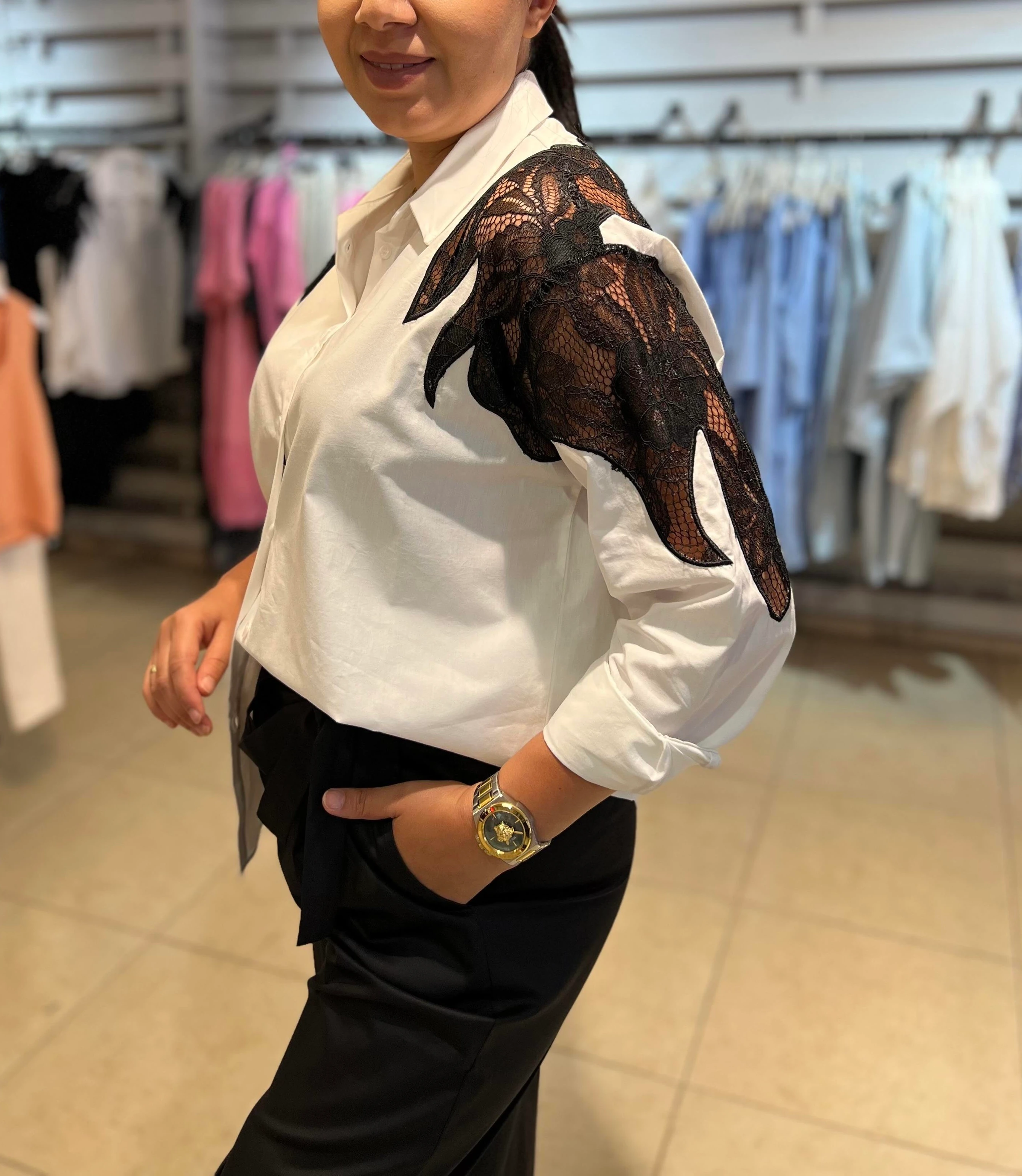 Omuz Detaylı Poplin Gömlek