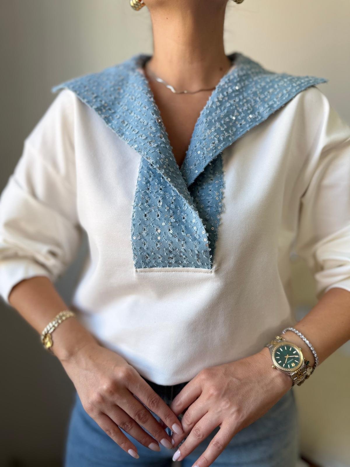 Payetli Kot Garnili Sweat