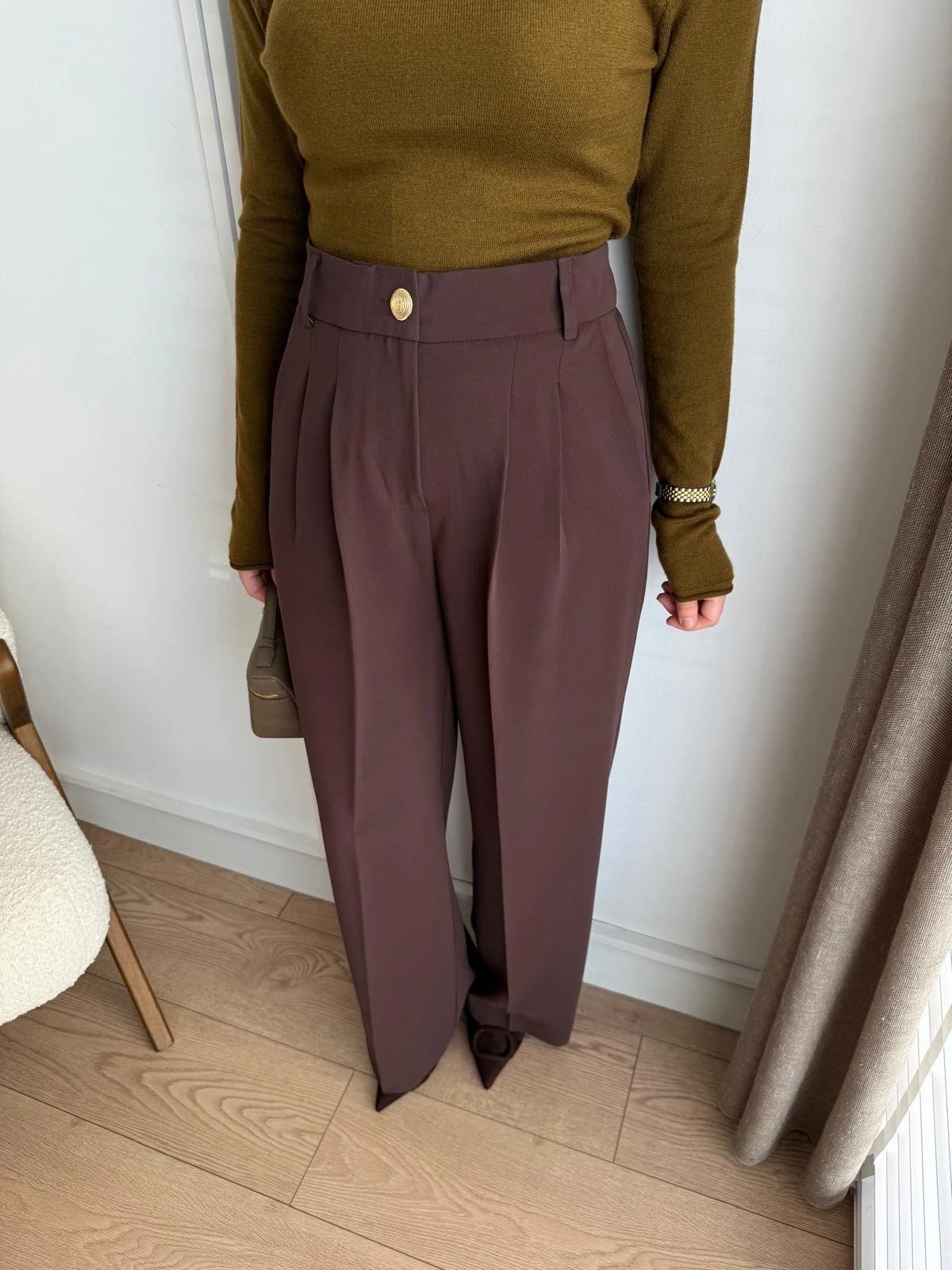 Gold Düğme Palazzo Pantolon