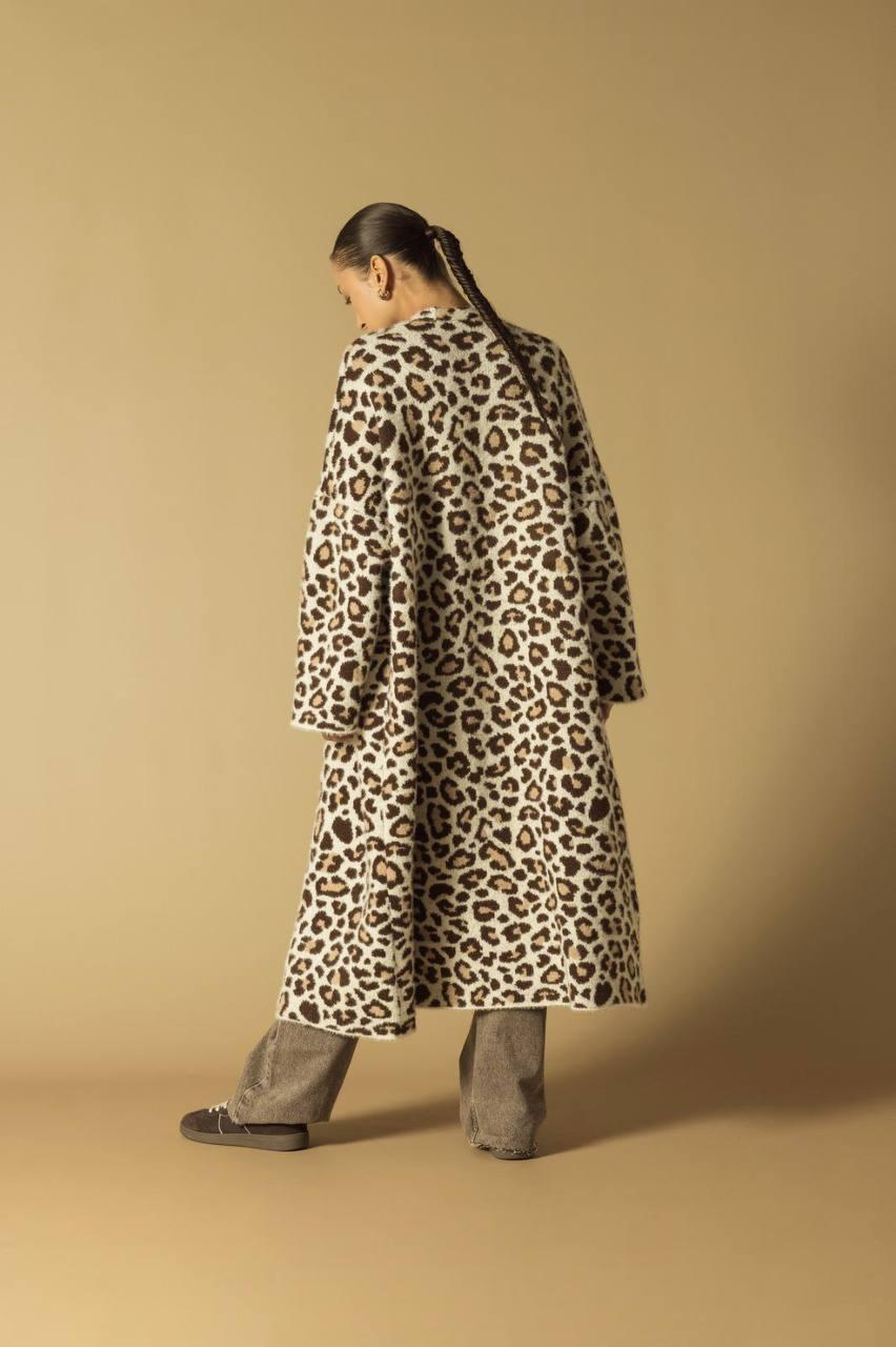 Leopar Desenli Angora Uzun Hırka