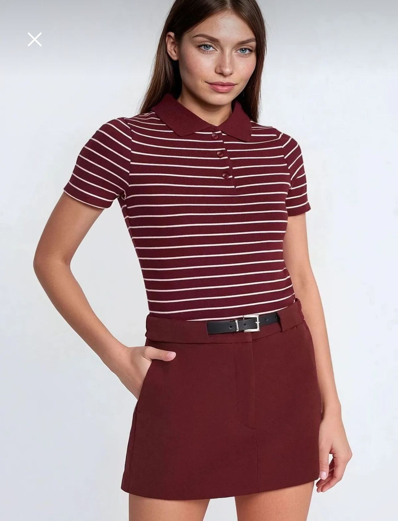 Kemerli Kumaş Şort Etek - BORDO