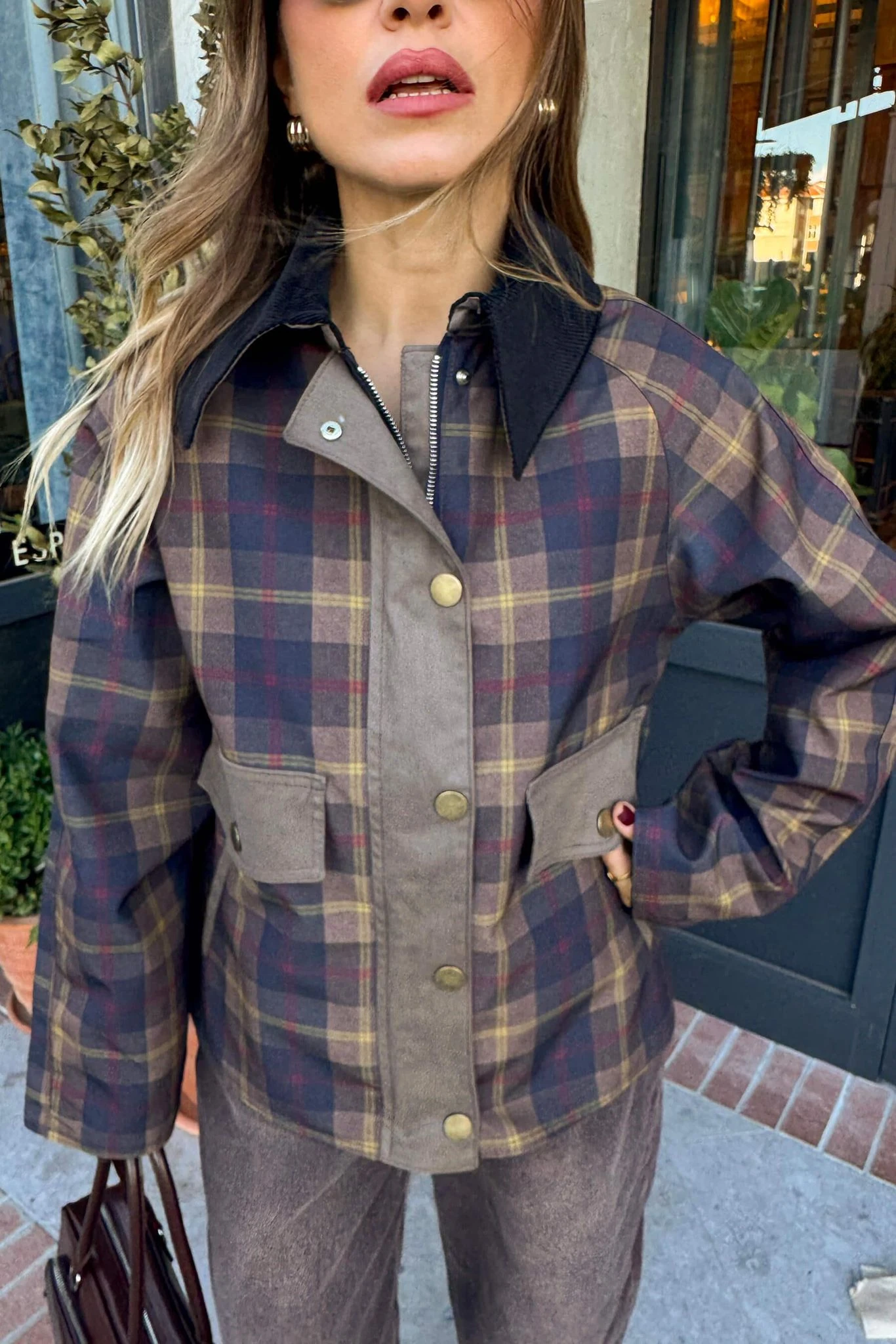 Bomber Ekose Kadife Yaka Ceket