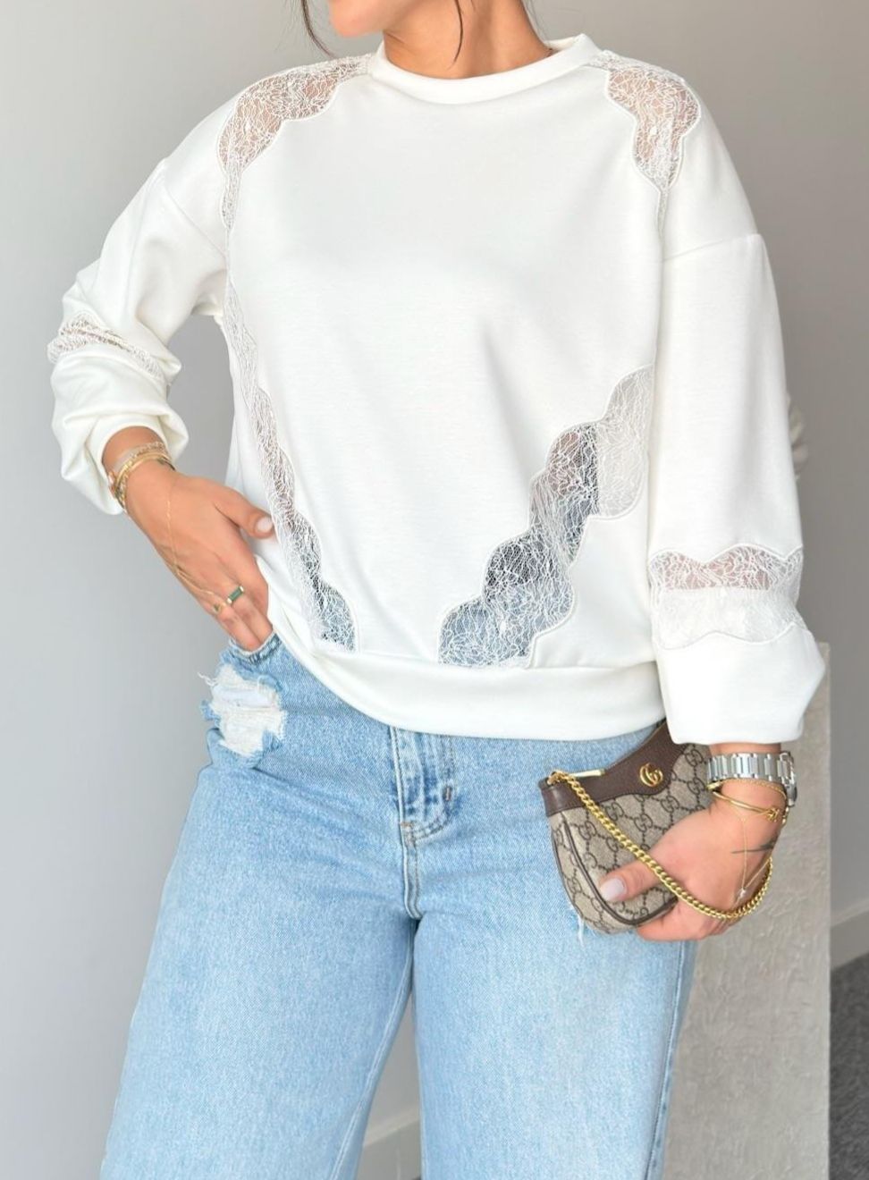 Lazer Güpür İşlemeli Modal Bluz - L