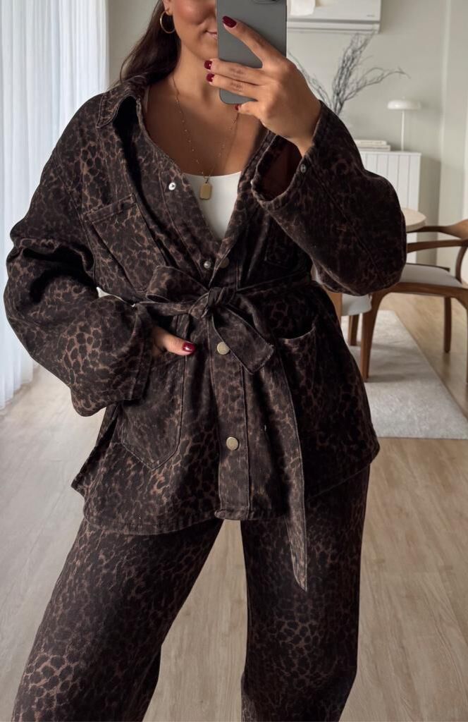 Leopar Gabardin Pantolon Takım