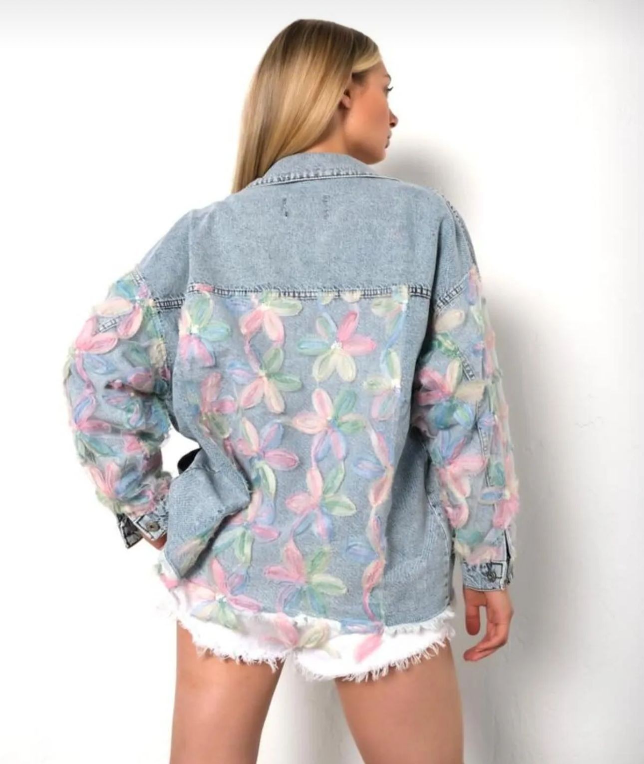 Renkli Papatya Denim Ceket