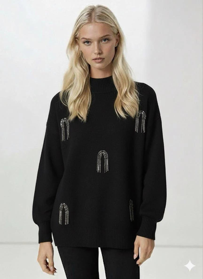 Bymn Zincir İşlemeli Triko Kazak