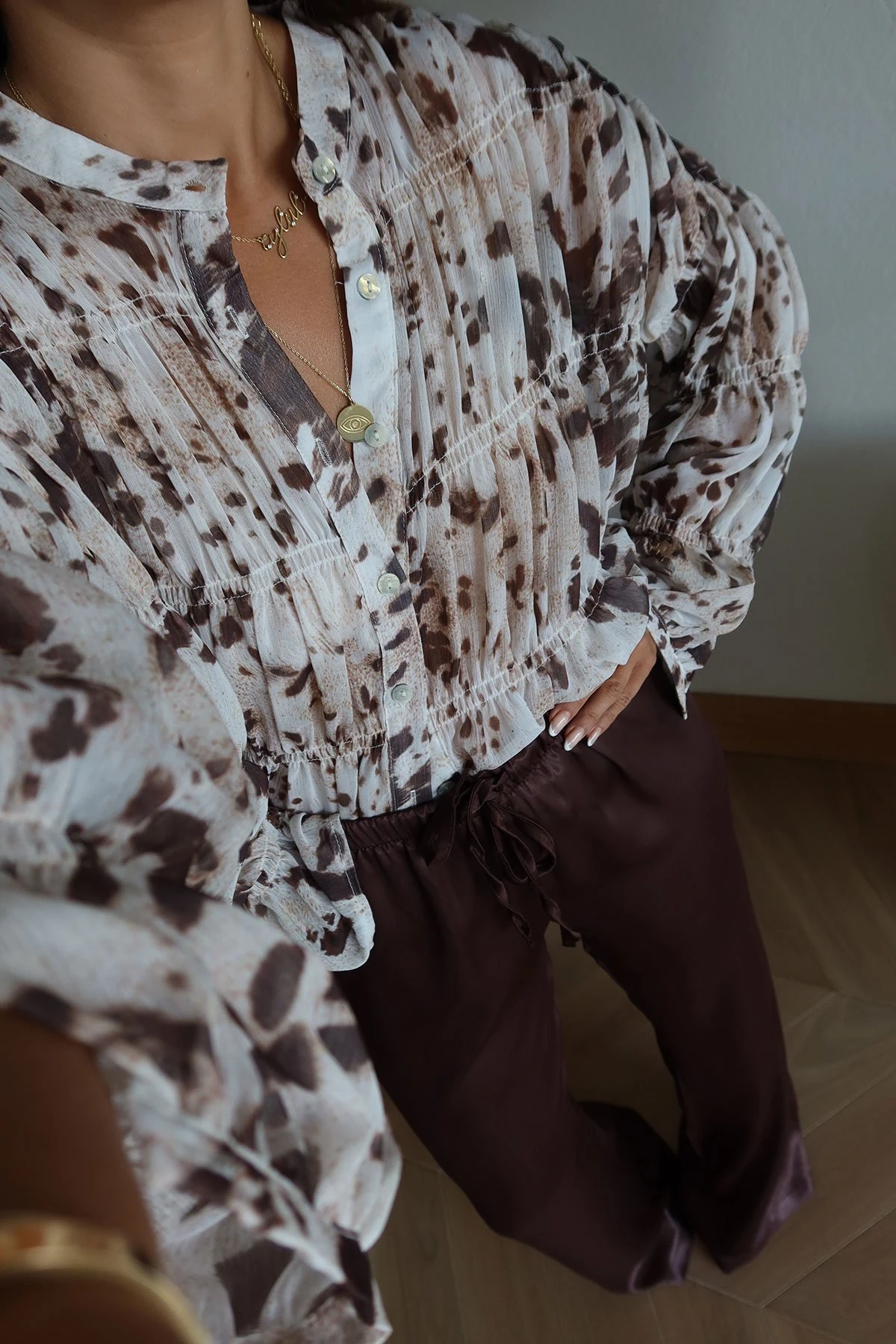 Leopar Gipeli Şifon Gömlek