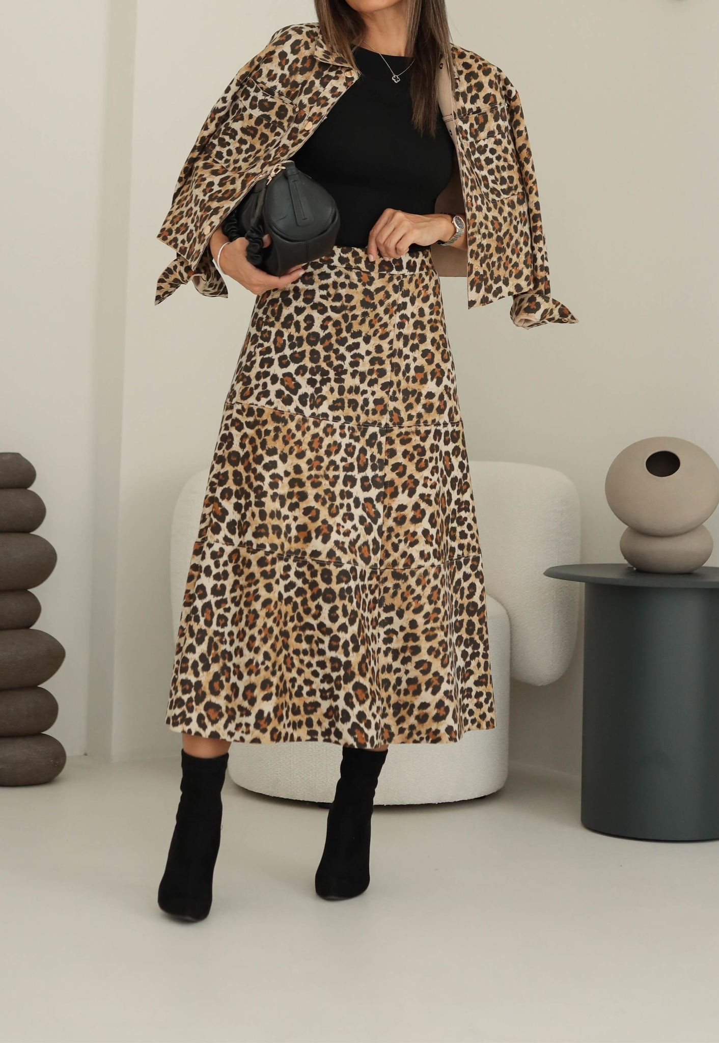 Süet Leopar Etekli Takım