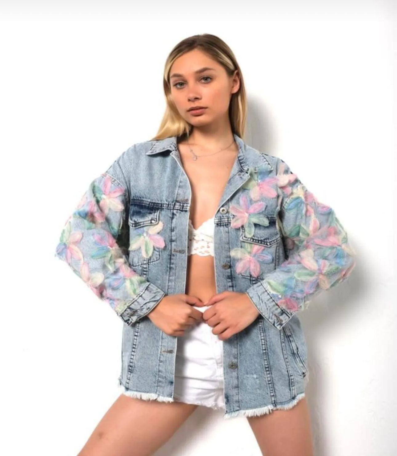 Renkli Papatya Denim Ceket