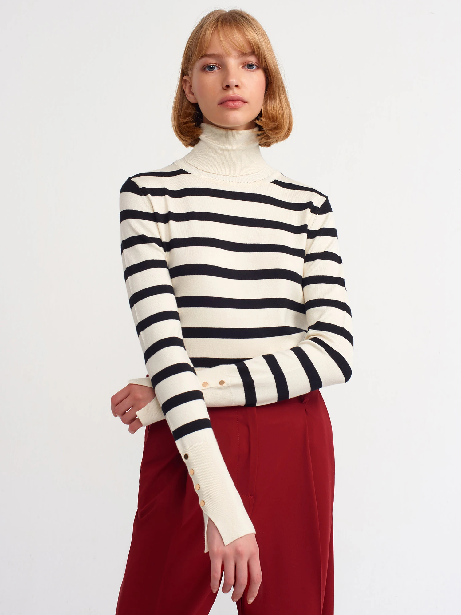 DİLVİN Balıkçı Yaka Çizgili Duroplu Kazak