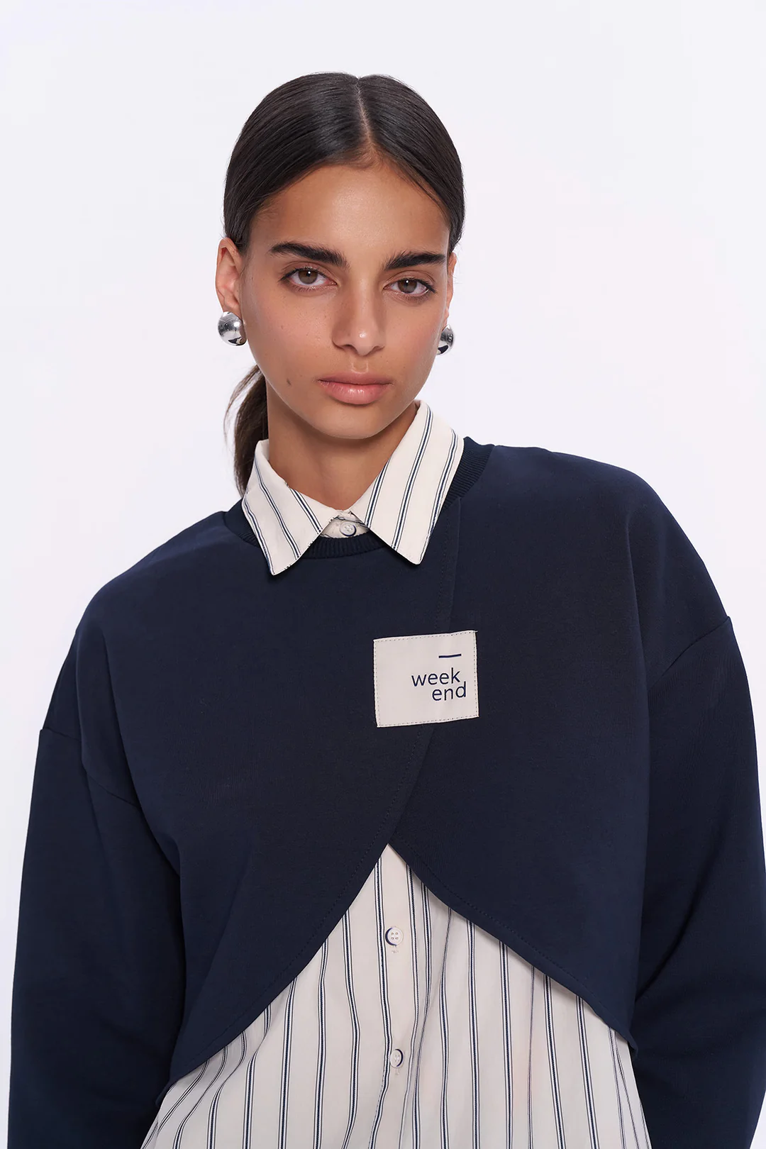 Çizgili Gömlek Match Crop Sweatshirt Takım