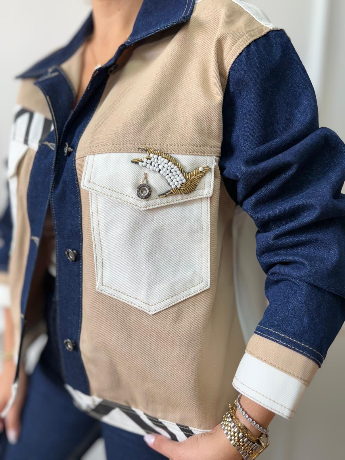 Cebi Kuş Detaylı Kot Ceket