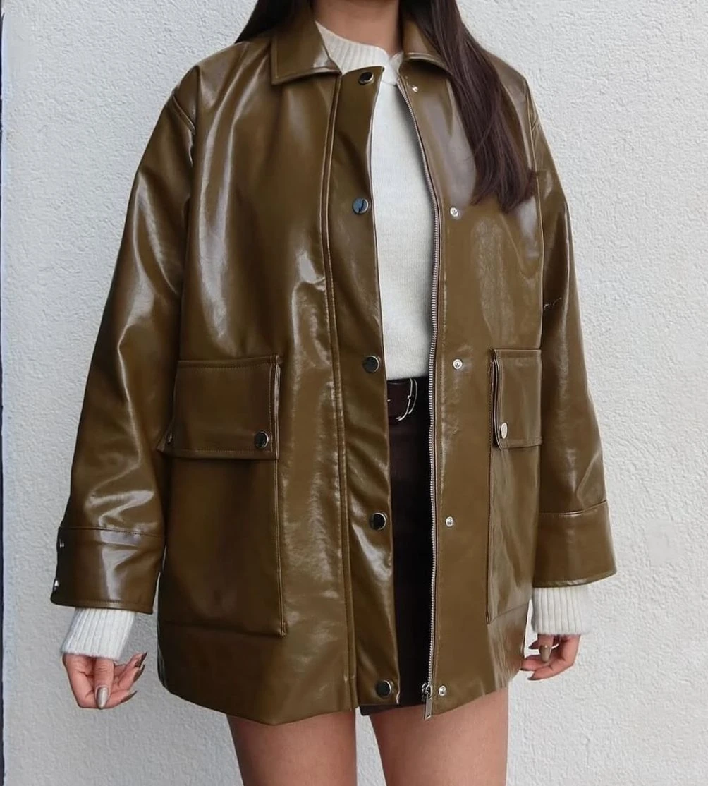 Parlak Oversize Etekli Deri Takım 