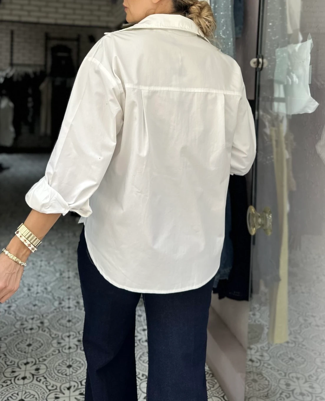 Poplin Yıldız Nakışlı Gömlek