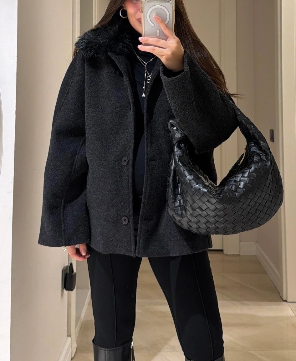 Kürk Yaka Kaşe Kaban