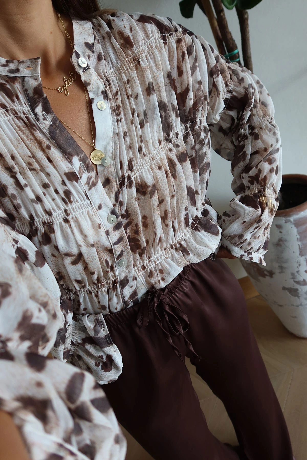 Leopar Gipeli Şifon Gömlek