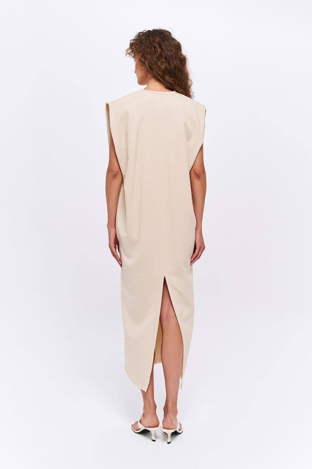 Keten Vatkalı Oversize Elbise