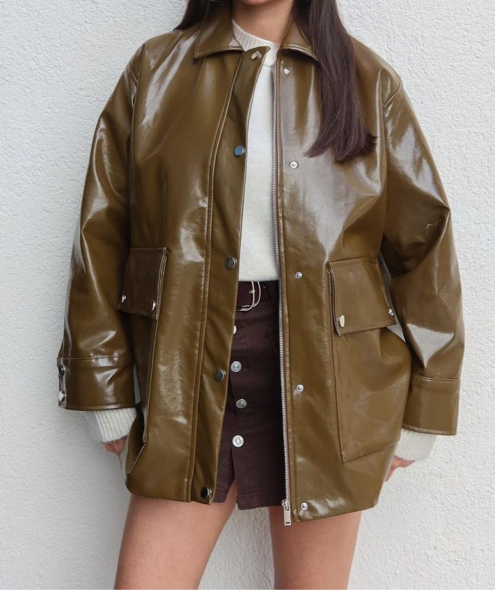 Parlak Oversize Etekli Deri Takım 