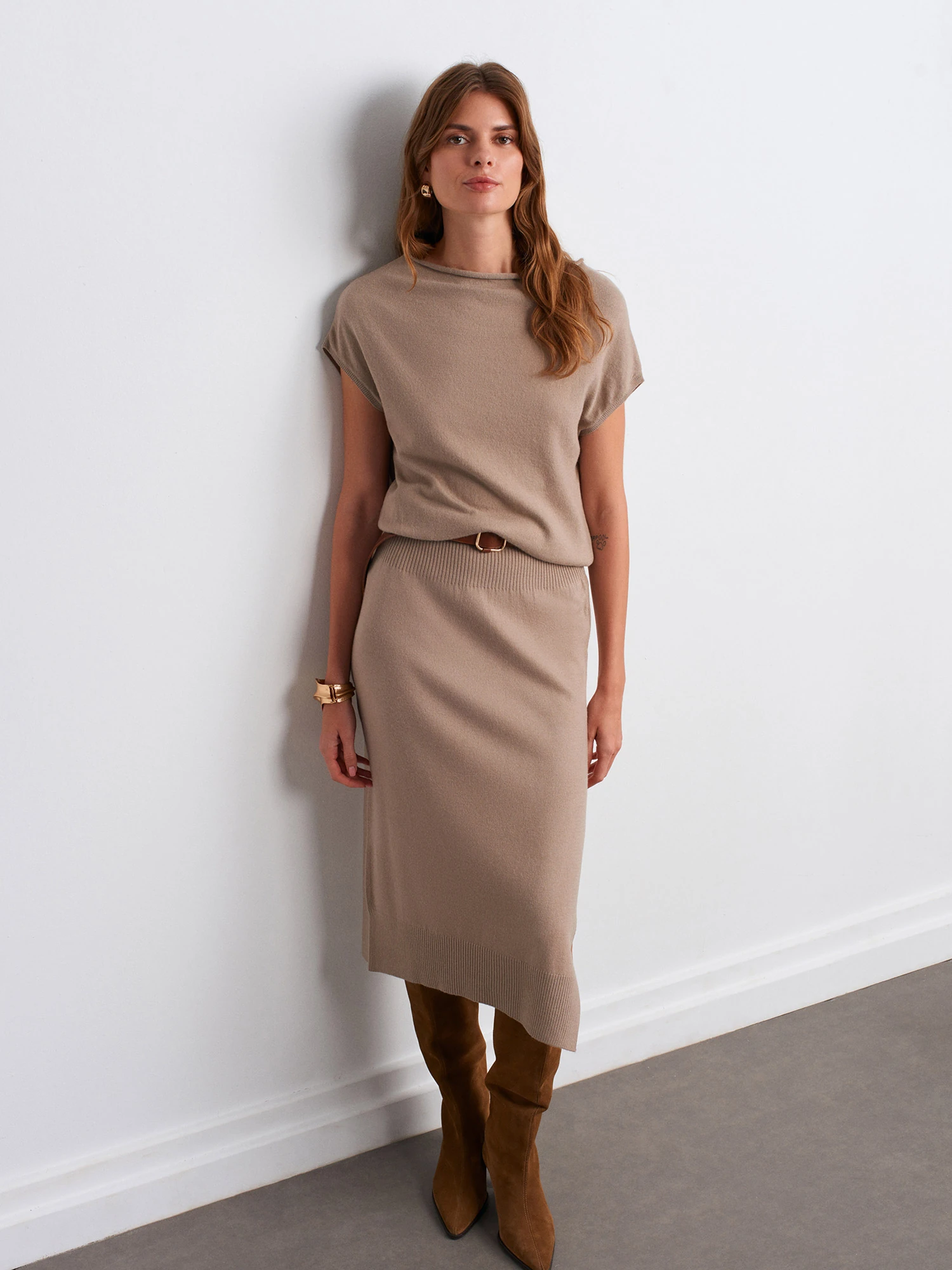 DİLVİN Yünlü Karışımlı Kemerli Triko Elbise