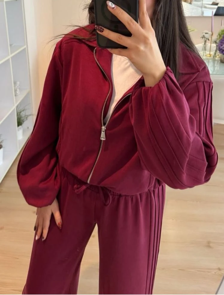 Fermuarlı Modal Bomber Ceket Takım