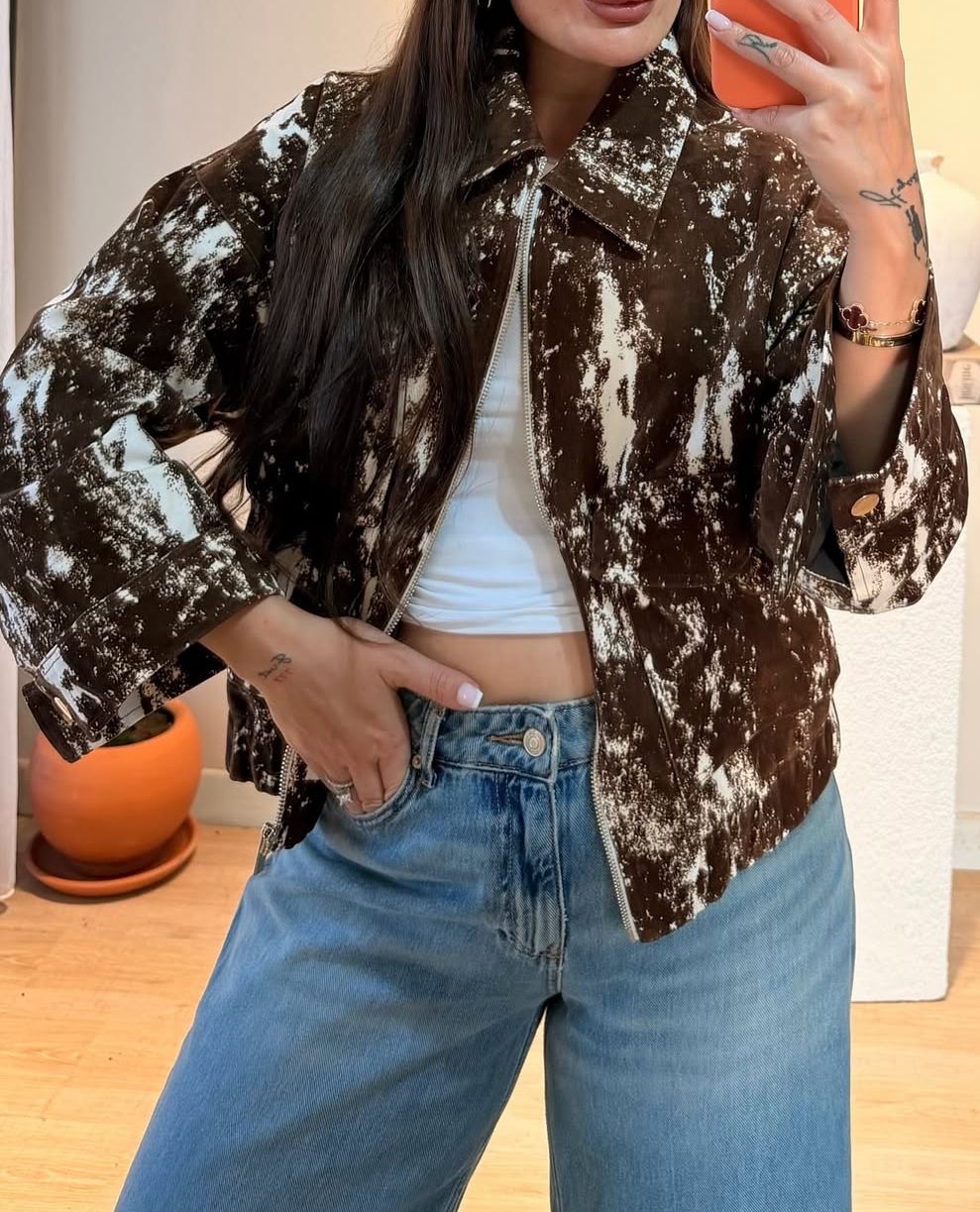 Flok Baskılı Gabardin Ceket