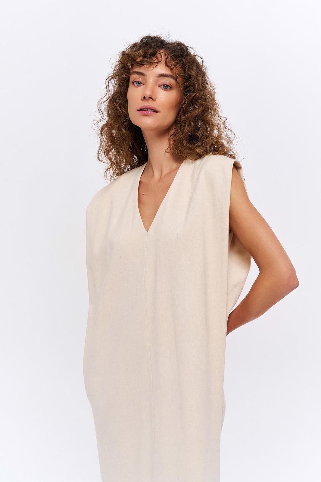 Keten Vatkalı Oversize Elbise