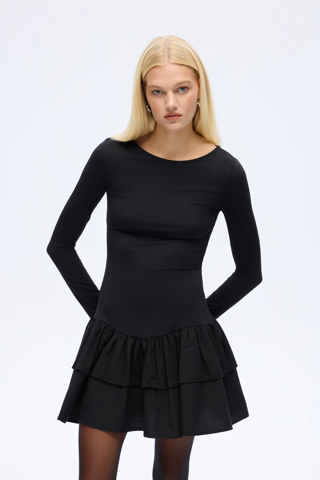 Penye Fırfırlı Mini Elbise