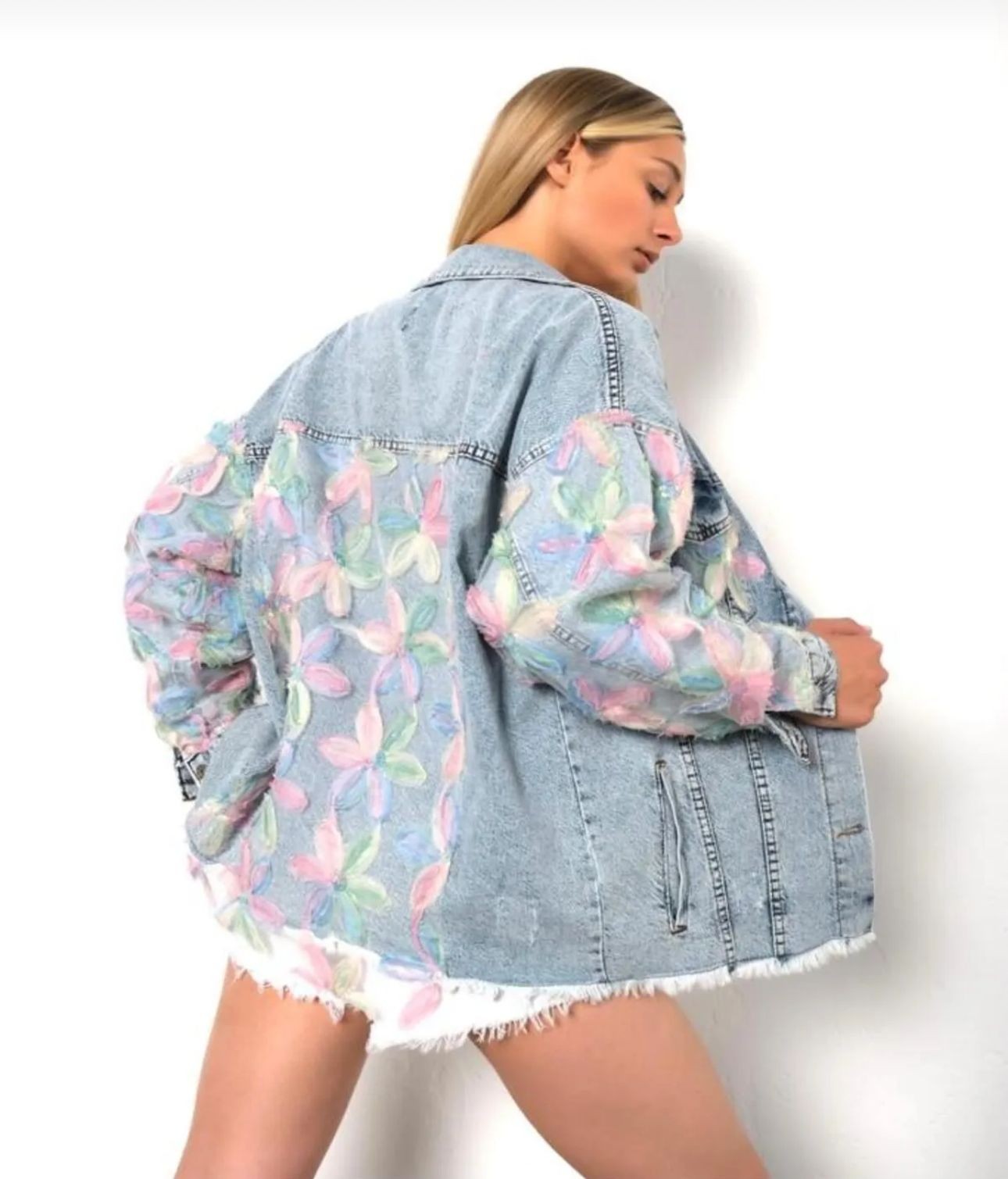 Renkli Papatya Denim Ceket
