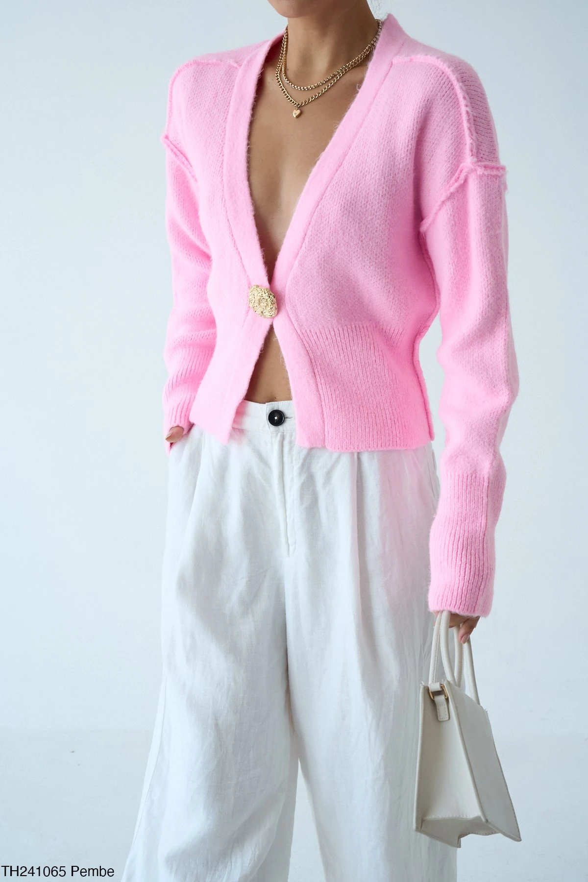 Tek Düğmeli Gold Hırka