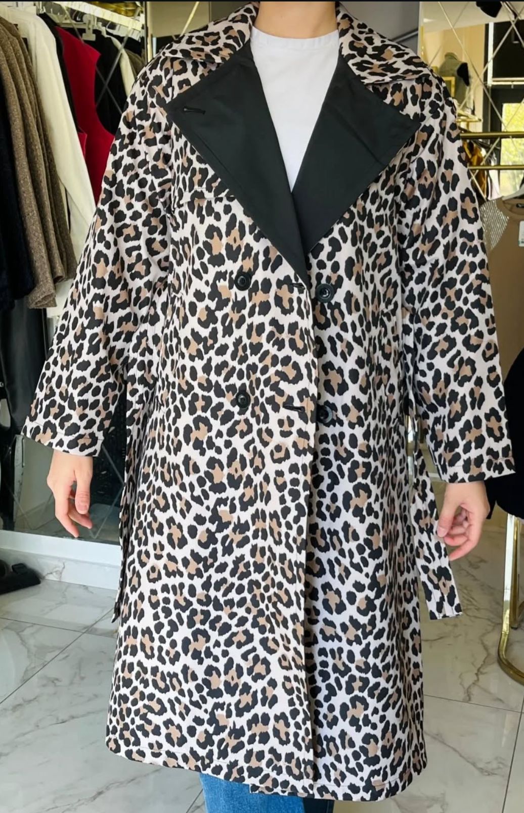 Leopar Midi Trench