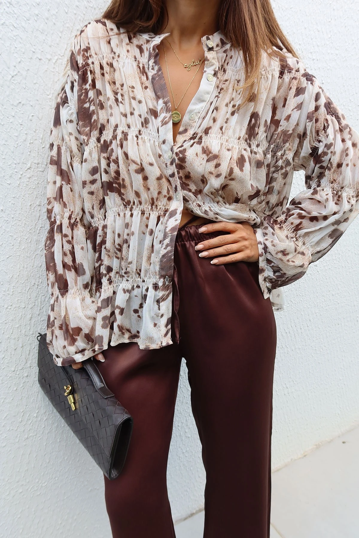 Leopar Gipeli Şifon Gömlek