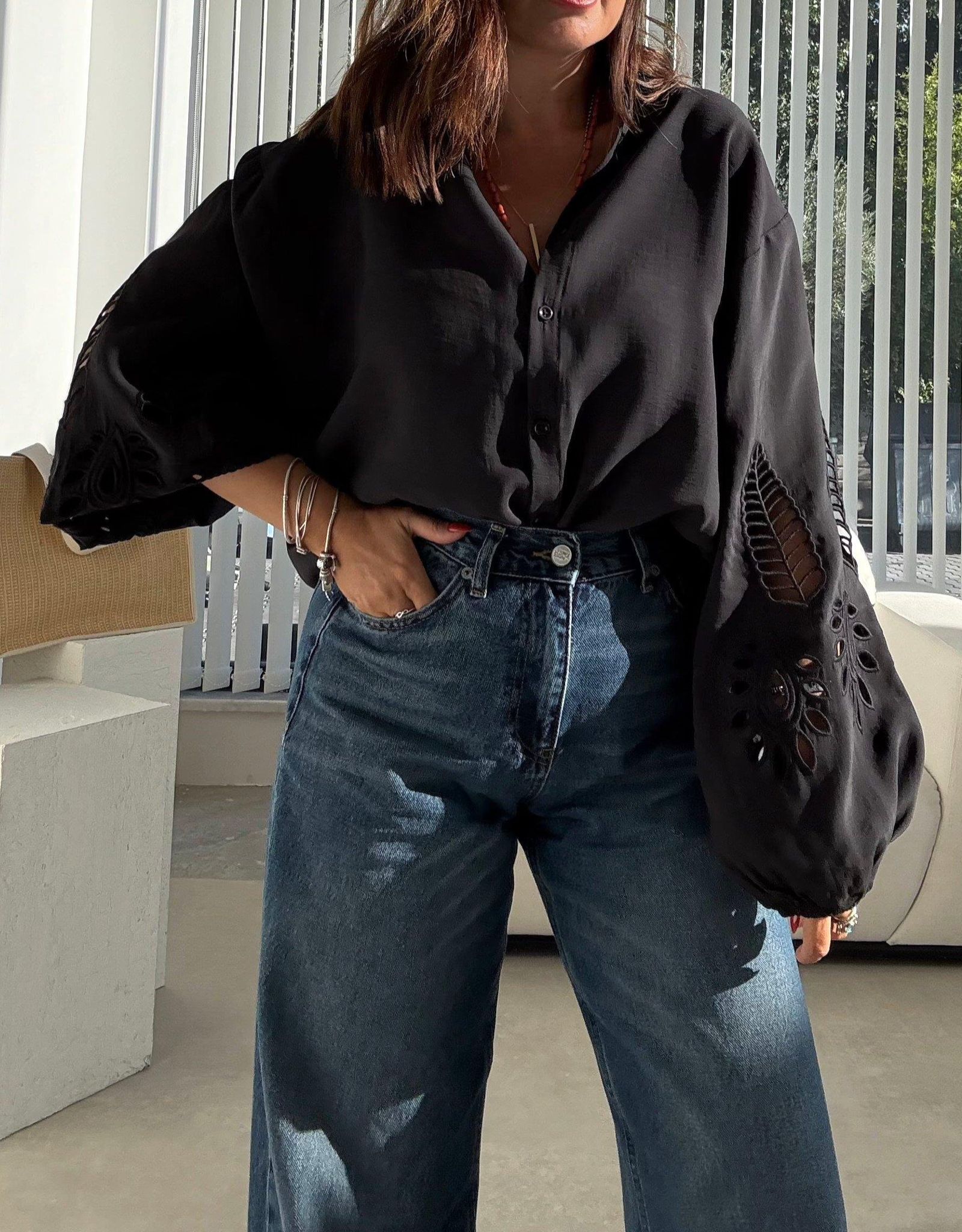 Bymn Tensel Kol Nakışlı Gömlek