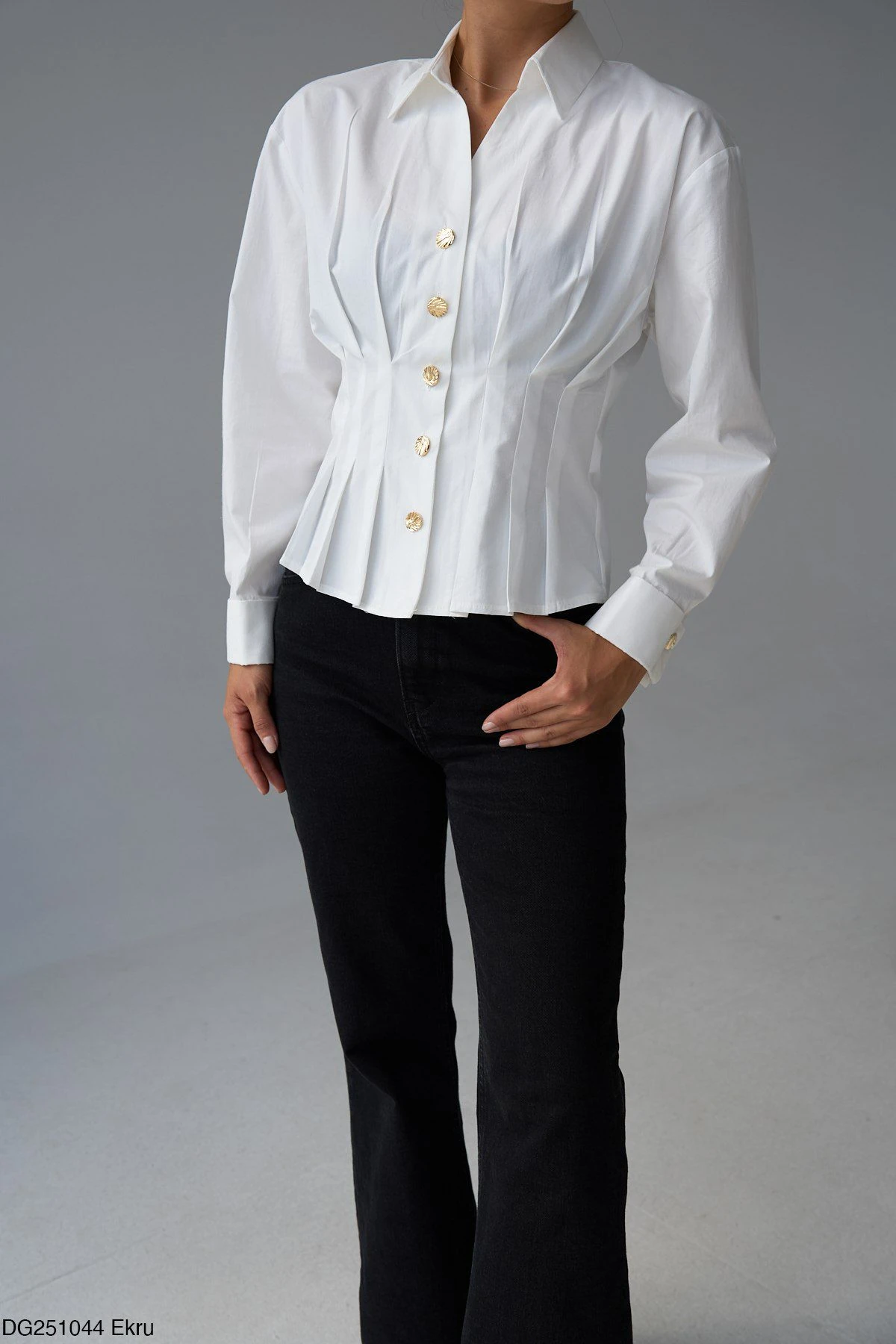 Gold Düğmeli Korseli Gömlek