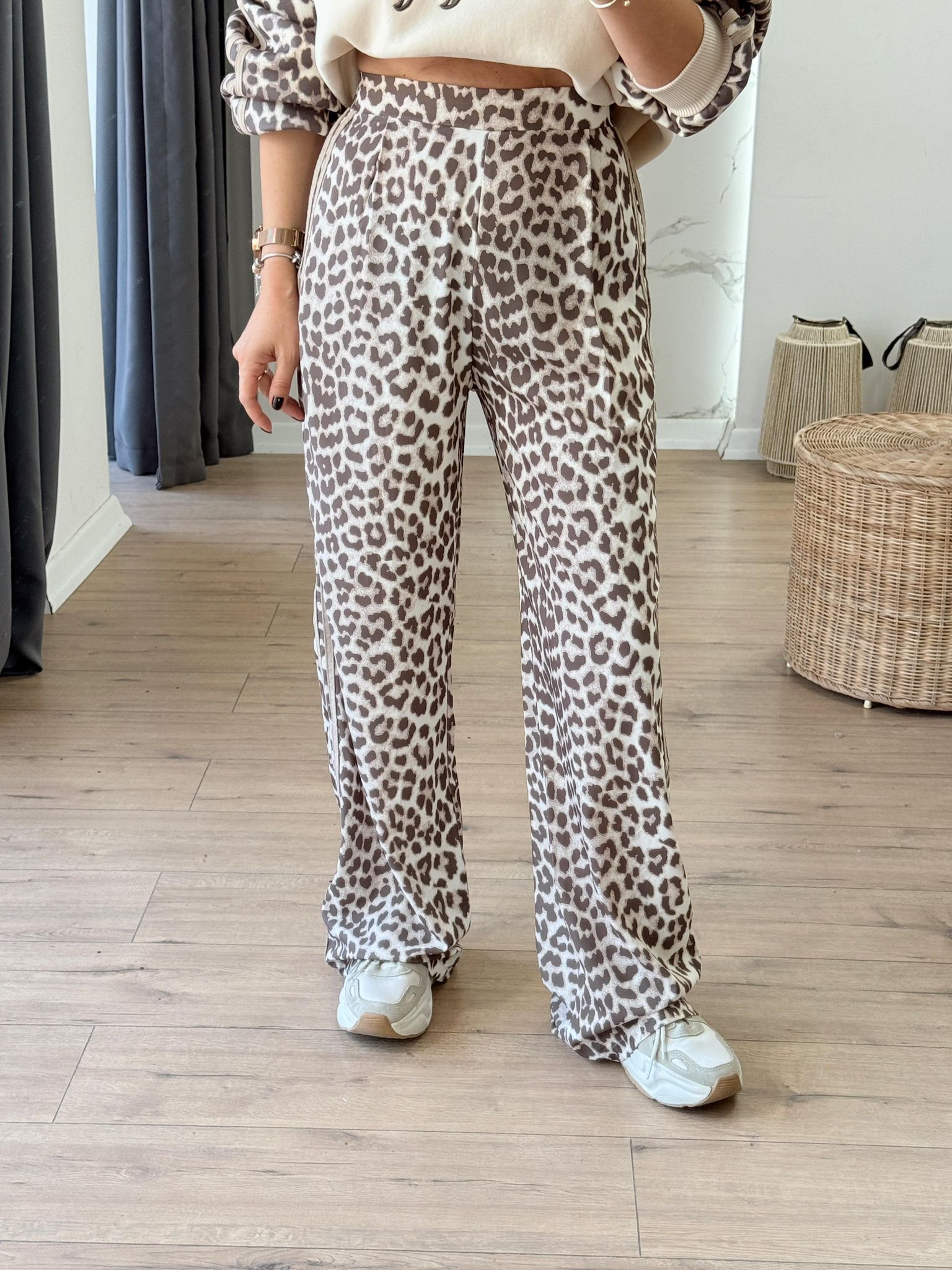 Leopar Şeritli Bol Pantolon