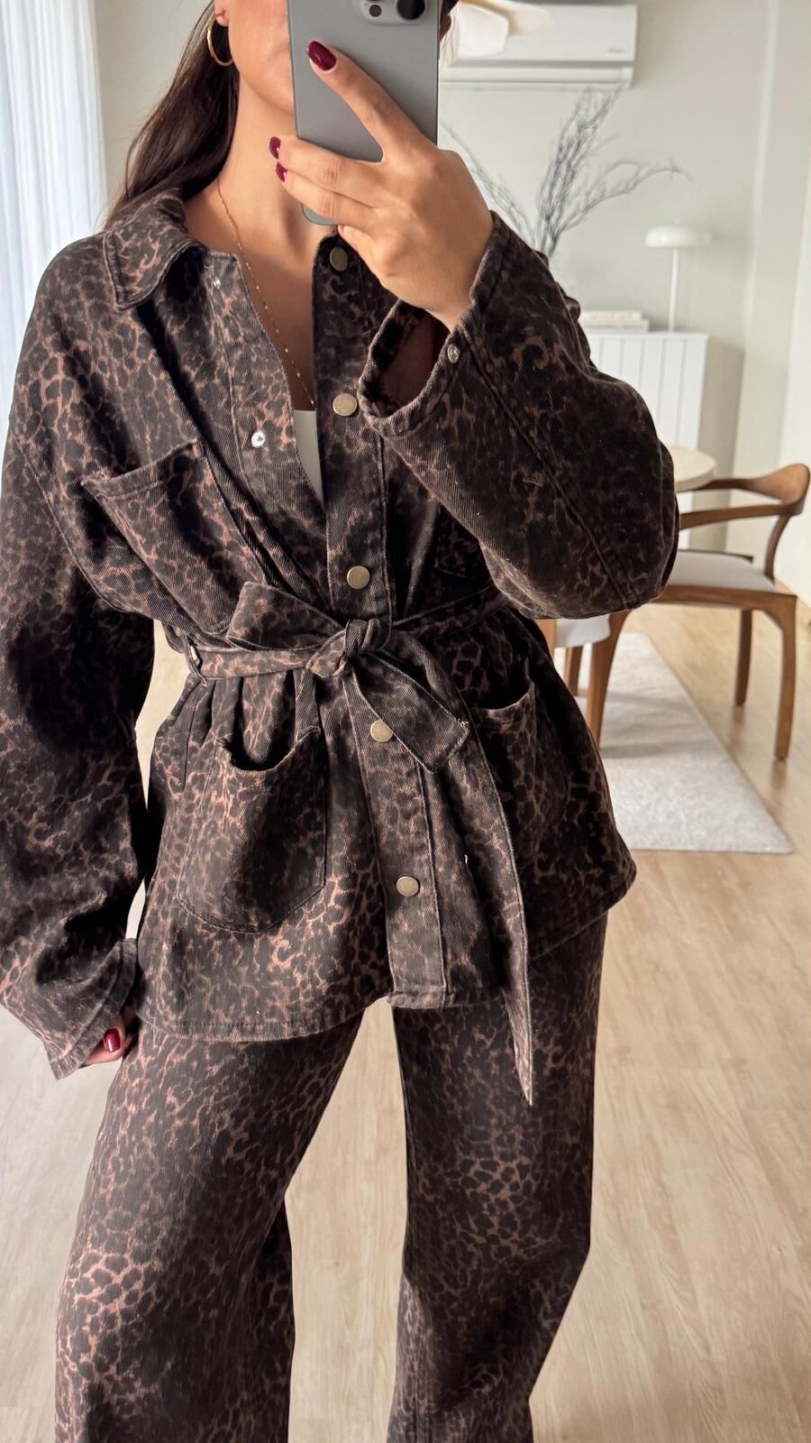 Leopar Gabardin Pantolon Takım