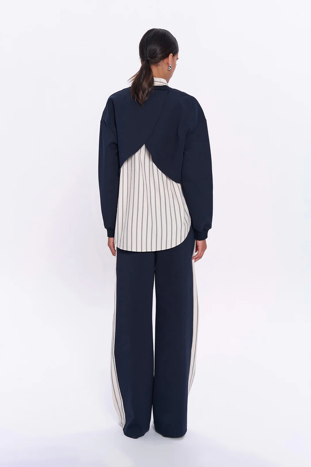 Çizgili Gömlek Match Crop Sweatshirt Takım